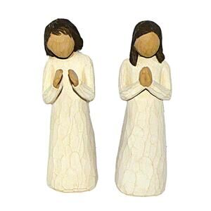 Willow Tree 2 Praying Girl Figurines Sisters by Heart Susan Lordi Demdaco 5” Vtg